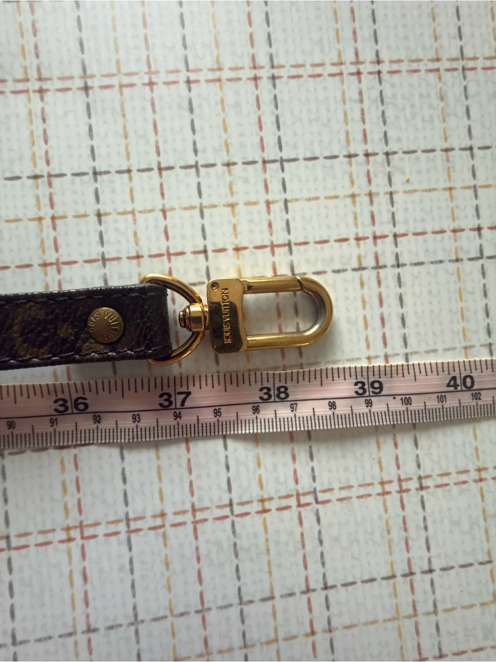 Monogram Brown Leather Shoulder Strap with Gold Hardware